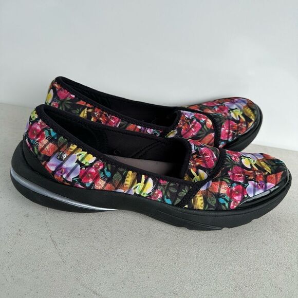BZees LakesideSlip On Comfort Padded Shoes Black Floral Multicolor Womens 11 - Picture 2 of 8
